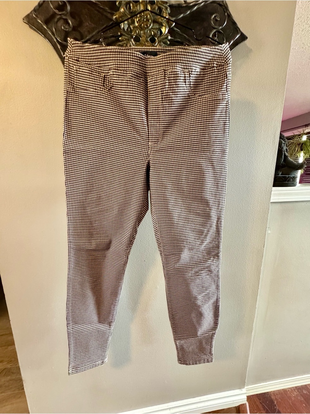 Classic Woman’s Houndstooth Dress Pants - Tan with Black and Burgundy Checkers